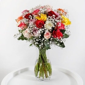 Mixed Roses With Gypsophilia