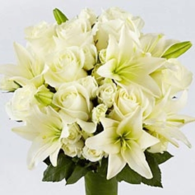 Lustic White Lily  and White Rose Bouquet