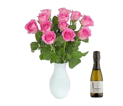 12 Pink Roses With Prosecco