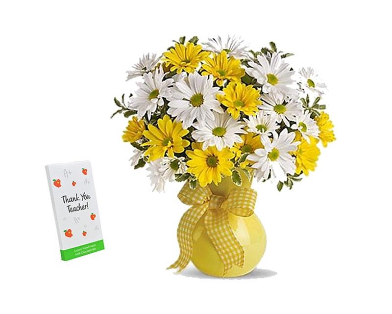 Yellow & White Daisy Bouquet with Chocolate Flowers Delivery 4 U