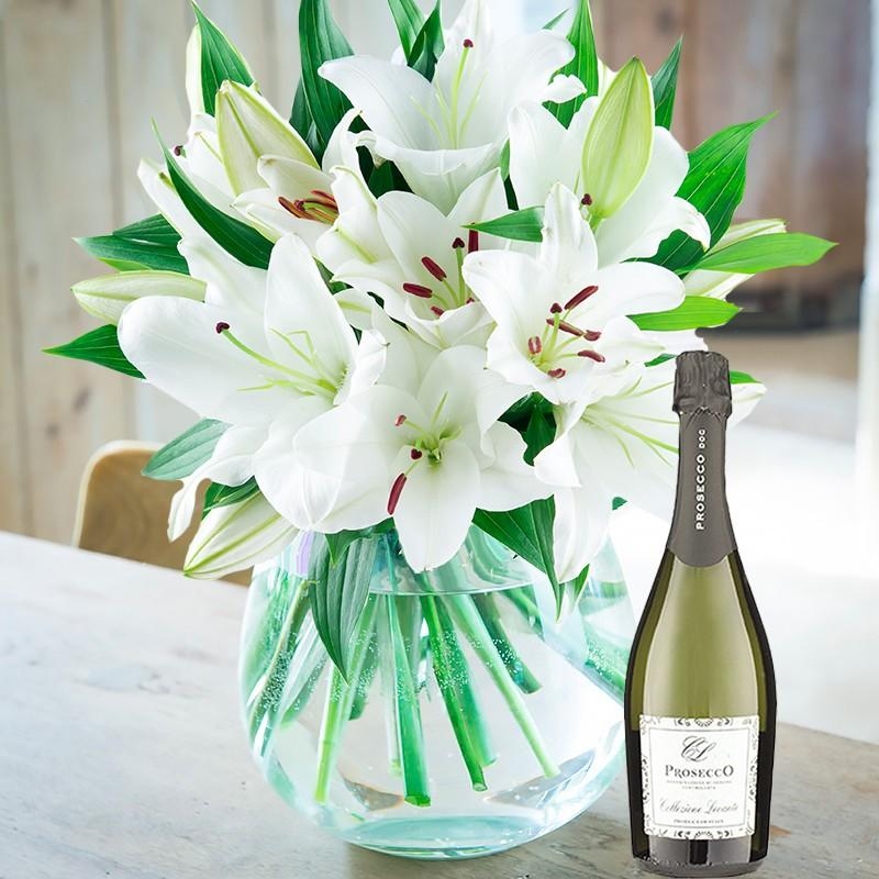 White Lily Bouquet With Prosecco Flowers Delivery 4 U Southall
