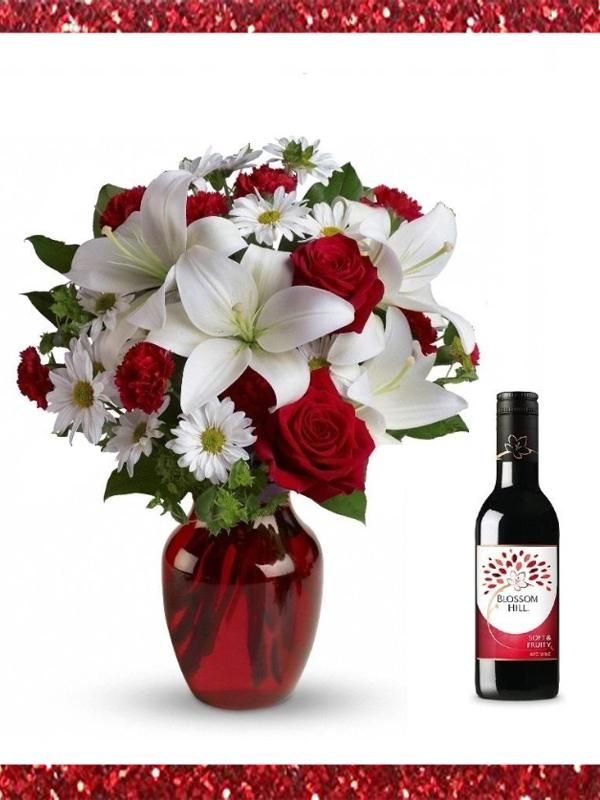 Christmas Florist Choice With Wine | Flowers Delivery 4 U ...