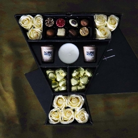 Ivory Roses & Yankee Candle Signature Chocolate Bouquet with Handmade Truffles