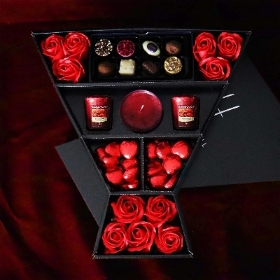 Red Roses & Yankee Candle Signature Chocolate Bouquet with Handmade Truffles