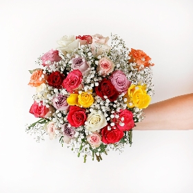 Mixed Roses With Gypsophilia